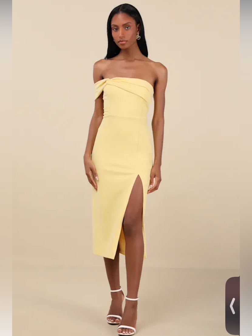 Nwt Lulus Twist And Make Up Light Yellow One-Shoulder Bodycon Midi Dress